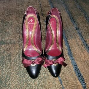 Givenchy Black and Burgundy Heels with Satin Bow